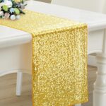 RUDONG M 1 Pack Gold Sequin Table Runner 12 x 108 Inch, Rectangle Glitter Table ... - Image 2