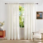 RYB HOME Ivory Sheer Curtains 84 inches Long - Linen Textured Semi Transparent w... - Image 2