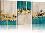 RZIGERNO 3 Pcs Green and Gold Abstract Wall Art Modern Luxury Framed Canvas Prin... - Image 2