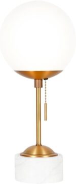 Reagan 17.75" Tall Table Lamp with Glass Shade in Brass/ White Marble/White Milk - Image 2