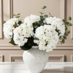 Real Touch White Faux Hydrangea And Eucalyptus Arrangement, Faux Floral Arrangem... - Image 2
