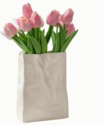 Relexome Paper Bag Vase Crinkle Wide Ceramic Flower Vase Cream White Boho Wabi-S... - Image 2