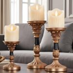 Resin Pillar Candle Holders Set of 3 – an Antique Gold Frame with Engraved Decor... - Image 2