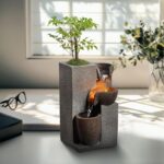 Resin Tabletop Waterfall Fountain with LED Light & Plant Pot, Indoor Desk Water ... - Image 2