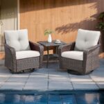 Rilyson Luxury Outdoor Patio Swivel Rocker Chairs Set of 3, Wicker Rattan 3 Piec... - Image 2