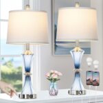 Rinweey Blue Glass Table Lamp Set of 2 with USB C+A Ports & AC Outlet, Bedside L... - Image 2