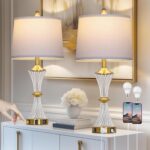 Rinweey Crystal Glass Table Lamp Set of 2 with USB C+A Ports & AC Outlet, White ... - Image 2
