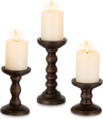 Romadedi Wood Candle Holders for Pillar - Set of 3 Tall Rustic Vintage Wooden Ca... - Image 2