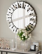 Round Decorative Mirror 31.5 inches Large Silver Wall Vanity Beveled - Image 2