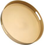 Round Gold Decorative Serving Tray with Handles, 13” Versatile Ottoman Tray for ... - Image 2