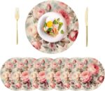 Round Placemats 14 Inch Set of 4 Vintage Roses Premium Linen Non Slip & Heat Res... - Image 2