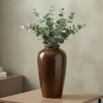 Rustic Farmhouse Ceramic Vase - 11 Inch Large Brown Pottery Vases Home Decor, Gl... - Image 2