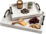 Rustic Serving Tray with Handles - 2 Nesting Trays for Serving Food - Wooden Tra... - Image 2