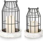 Rustic Wire Metal Cloche Set of 2 Candle Lantern Decorative Indoor Outdoor Vinta... - Image 2
