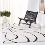 SAFAVIEH Florida Shag Collection Area Rug - 6'7" Square, Ivory & Black, Non-Shed... - Image 2