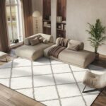 SAFAVIEH Hudson Shag Collection Area Rug - 6' x 9', Ivory & Grey, Modern Diamond... - Image 2