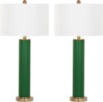 SAFAVIEH Lighting Collection – Set of 2 Ollie Modern Contemporary Dark Green Fau... - Image 2
