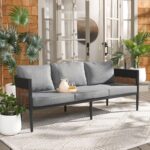 SAFAVIEH Outdoor Collection Harrison Black & Taupe Curved Back 3-Seater Sofa - Image 2