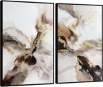 SAFERRYHOME Neutral Abstract Wall Art, Gold and Brown Marble Framed Canvas Wall ... - Image 2