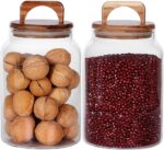 SAIOOL Canister Set of 2, Glass Kitchen Canisters with Airtight Acacia Lid, Tall... - Image 2