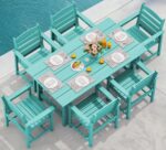 SERWALL 7-Piece Patio Table Set, Outdoor HDPE Dining Furniture with Umbrella Hol... - Image 2
