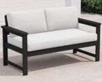 SERWALL Black HDPE Outdoor Loveseat with Khaki Cushions, All Weather Use Outdoor... - Image 2