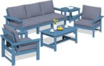 SERWALL HDPE Patio Furniture Set, 7-piece Outdoor Sectional Sofa Set, All Weathe... - Image 2