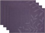 SHACOS Woven Vinyl Placemats Set of 4 Purple Leaf Pattern Place Mats Wipe Clean ... - Image 2