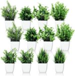 SHENLIU 12 Pot Small Fake Plant, Mini Faux Flowerpot Artificial Plastic Eucalypt... - Image 2