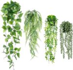 SHENLIU Artificial Hanging Plants for Shelf, 4 Pack Fake Potted Greenery Plant F... - Image 2