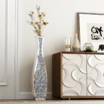 SHYFOY 36" Tall Crushed Diamond Floor Vase Silver Mirrored Tall Vases for Floor ... - Image 2