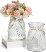 SOJOCK 2PACK Glass Flower Vases(Flowers NOT Included),6.3" High Diamond Pattern ... - Image 2