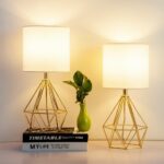 SOTTAE Gold Table Lamps Set of 2, Small Gold End Table Lamp with White Fabric Sh... - Image 2