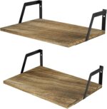 SRIWATANA Floating Shelves Wall Mounted Set of 2 Rustic Wood Shelves with Large ... - Image 2