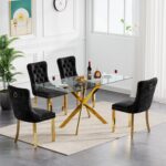 SSLine Modern 5-Piece Gold Glass Dining Table Set for 4 Luxury Rectangle Glass K... - Image 2