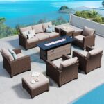 SUNSHINE VALLEY Patio Furniture Set Outdoor Furniture Brown Wicker Rattan Patio ... - Image 2