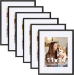 SYNTRIFIC 11x14 Black Picture Frames Set of 6, Photo Frame 8x10 with Mat or 11x1... - Image 2