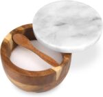 Salt Cellar Box with Lid & Spoon, Modern White Stone Salt or Pepper Sugar Spice ... - Image 2