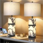 Scenekoy 27" Alabaster Table Lamps Set of 2 with Night Light for Living Room Bed... - Image 2