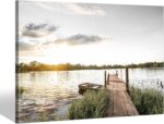 Sea Whisper Lake Sunset Canvas Wall Art: Boat Picture Nature Landscape Prints La... - Image 2
