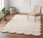 Selena Scallop Wool Area Rug – Hand-Tufted, Scalloped Edge, Modern Plaid Checker... - Image 2