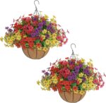 Senjie 2 Set Artificial Hanging Flowers with Basket for Outdoor Decor, UV Resist... - Image 2