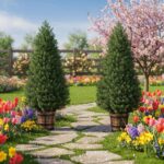 Set of 2 Artificial Cedar Topiary Trees - 4FT Faux Pine Shrubs with Barrel Plant... - Image 2
