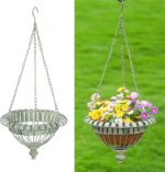 Set of 2 Metal Hanging Planters,Hand-Crafted Rusty Hanging Basket Plant Holder f... - Image 2