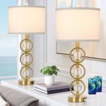 Set of 2 Modern Gold Table Lamps with 2 USB Charging Ports, 27“ Tall Crystal Bed... - Image 2