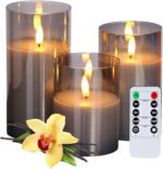 Set of 3 Glass Encased Real-Wax Flameless LED Candles with Remote & Timer-Vanill... - Image 2