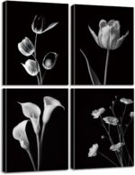 Set of 4 Black and White Flower Plant Wall Art Prints - Vintage Style Wall Decor... - Image 2