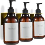 Shampoo and Conditioner Dispenser Wall Mounted Set of 3 Amber Gold - No Drill Sh... - Image 2