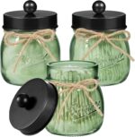 SheeChung Green Glass Qtip Holder Dispenser, Mason Jar Apothecary Jars with Lids... - Image 2