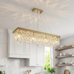 She's home Luxury 40" Crystal Linear Chandelier, Gold Rectangle Pendant Light wi... - Image 2